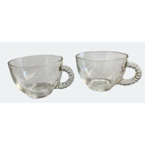 Clear Glass Teacups Bubble Handles Set 2 Snack Cups